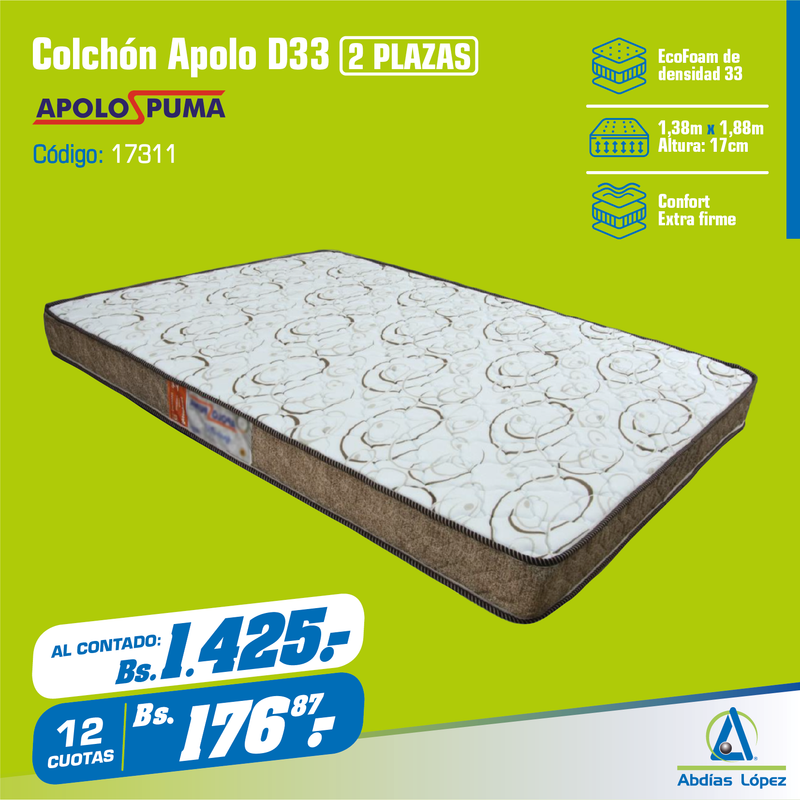 Colchón D33 17x188x138 cm