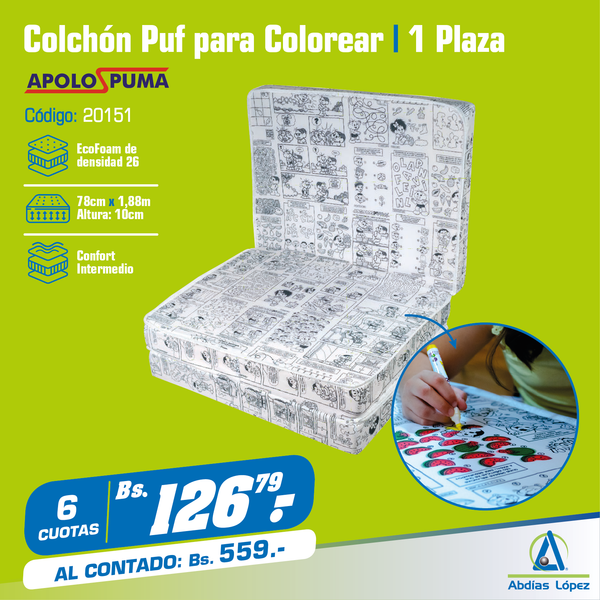 Puf para Colorear - 1 Plaza (88x188x10 cm)
