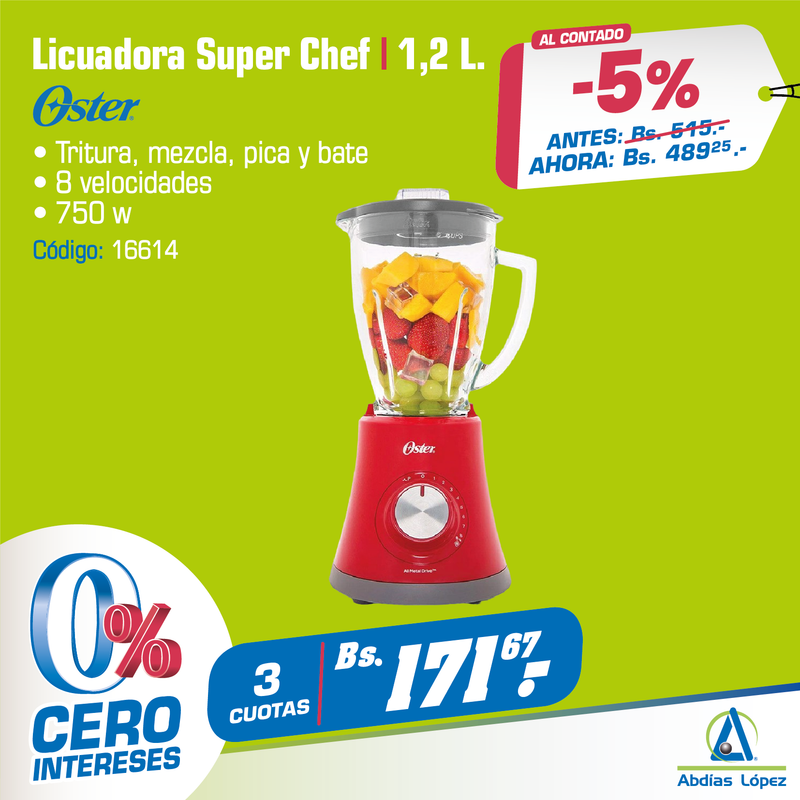 Licuadora Oster 220V. Super Chef 8Vel. Rr8