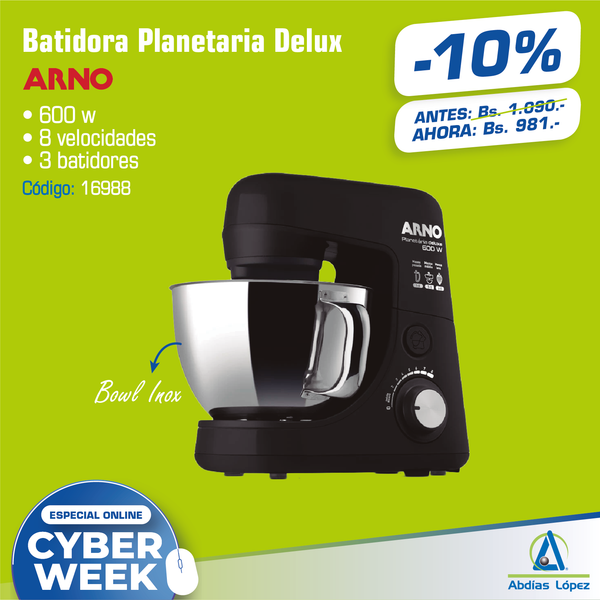 Batidora Planetaria Arno Deluxe Negra Inox
