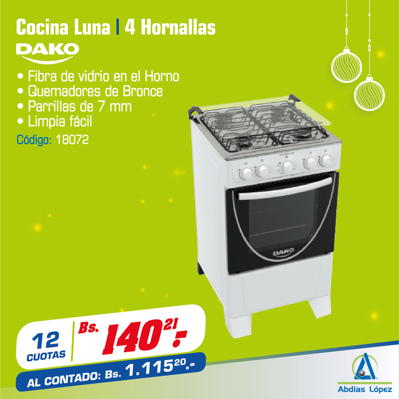 COCINA DAKO LUNA- 4 HORNALLAS