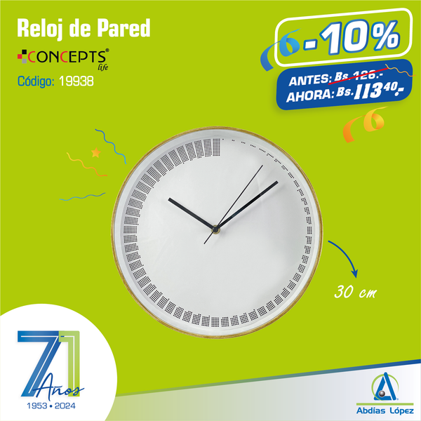 RELOJ DE PARED NATURAL LIVING