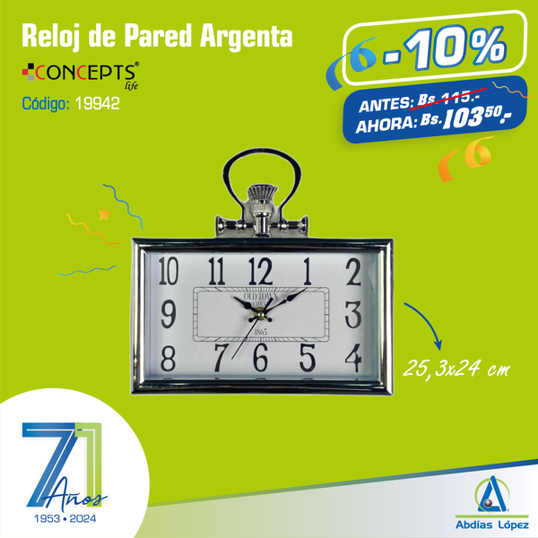 RELOJ DE PARED ARGENTA