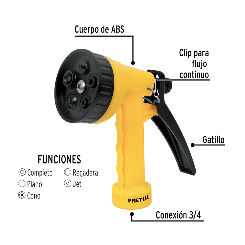 Pistola para riego de 5 funciones plástica