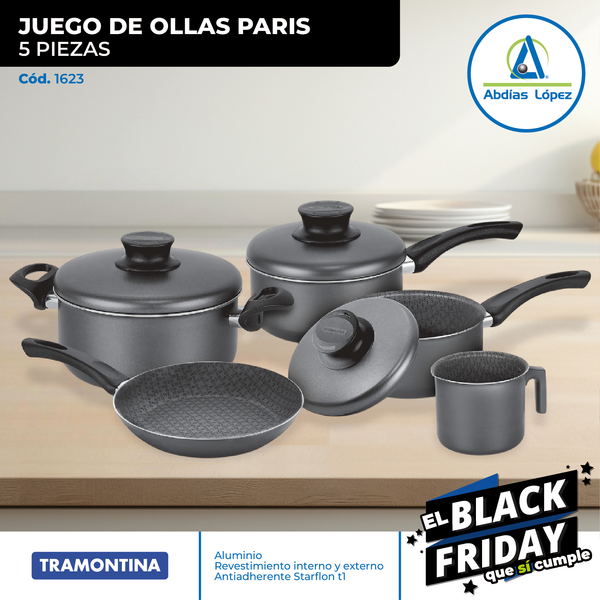 Juego de 5 Ollas Paris Negro | 5 pzs.
