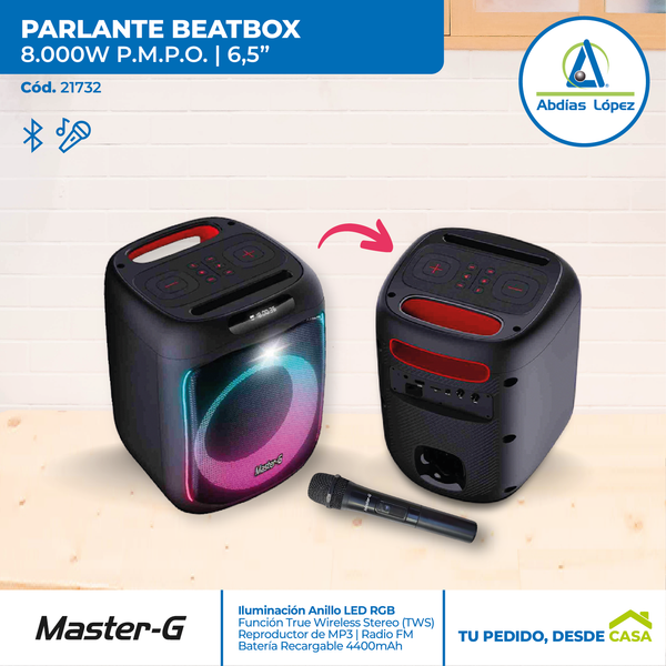 PARLANTE MASTER G ILUMINACION LED RECARGABLE