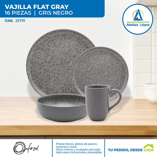 Vajilla Flat Gray de 16 piezas