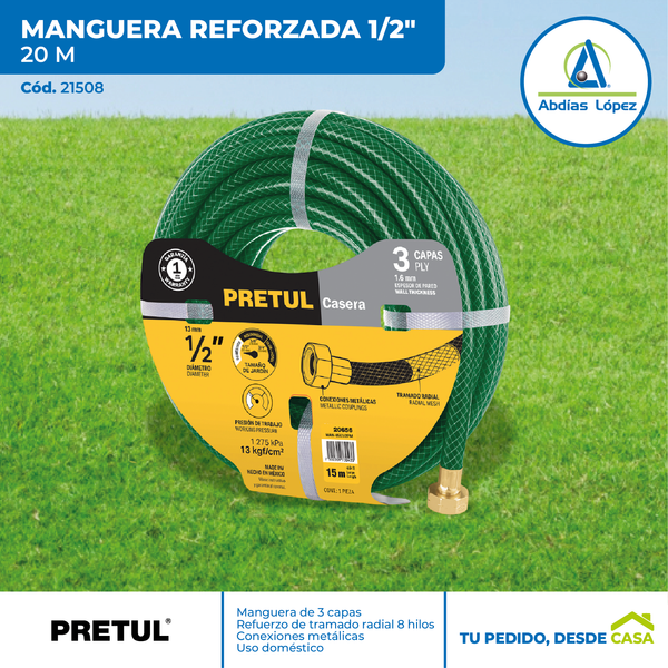 Manguera Reforzada de 1/2" de 20 metros | Uso Doméstico