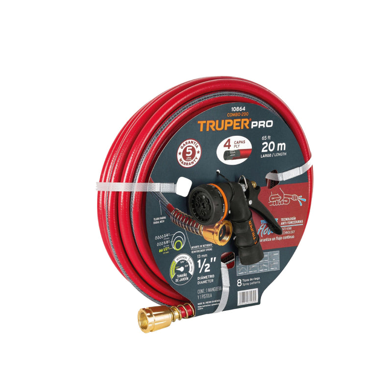 Combo De Manguera Reforzada De 1/2" X 20 Mt